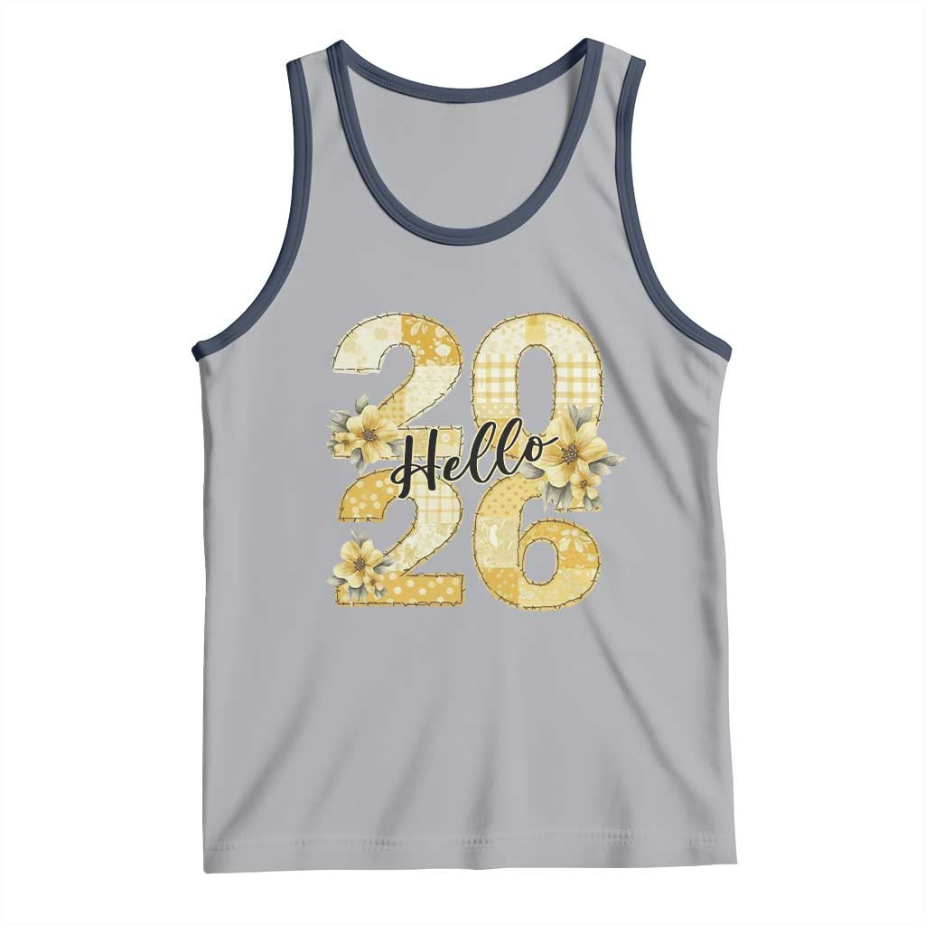 Hello New Year 2026 Vintage Floral Patchwork Quilt Tank Top TS11 Athletic Heather Navy Print Your Wear