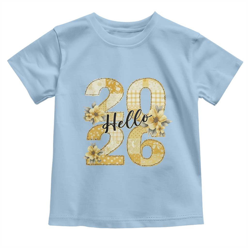 Hello New Year 2026 Vintage Floral Patchwork Quilt Toddler T Shirt TS11 Light Blue Print Your Wear