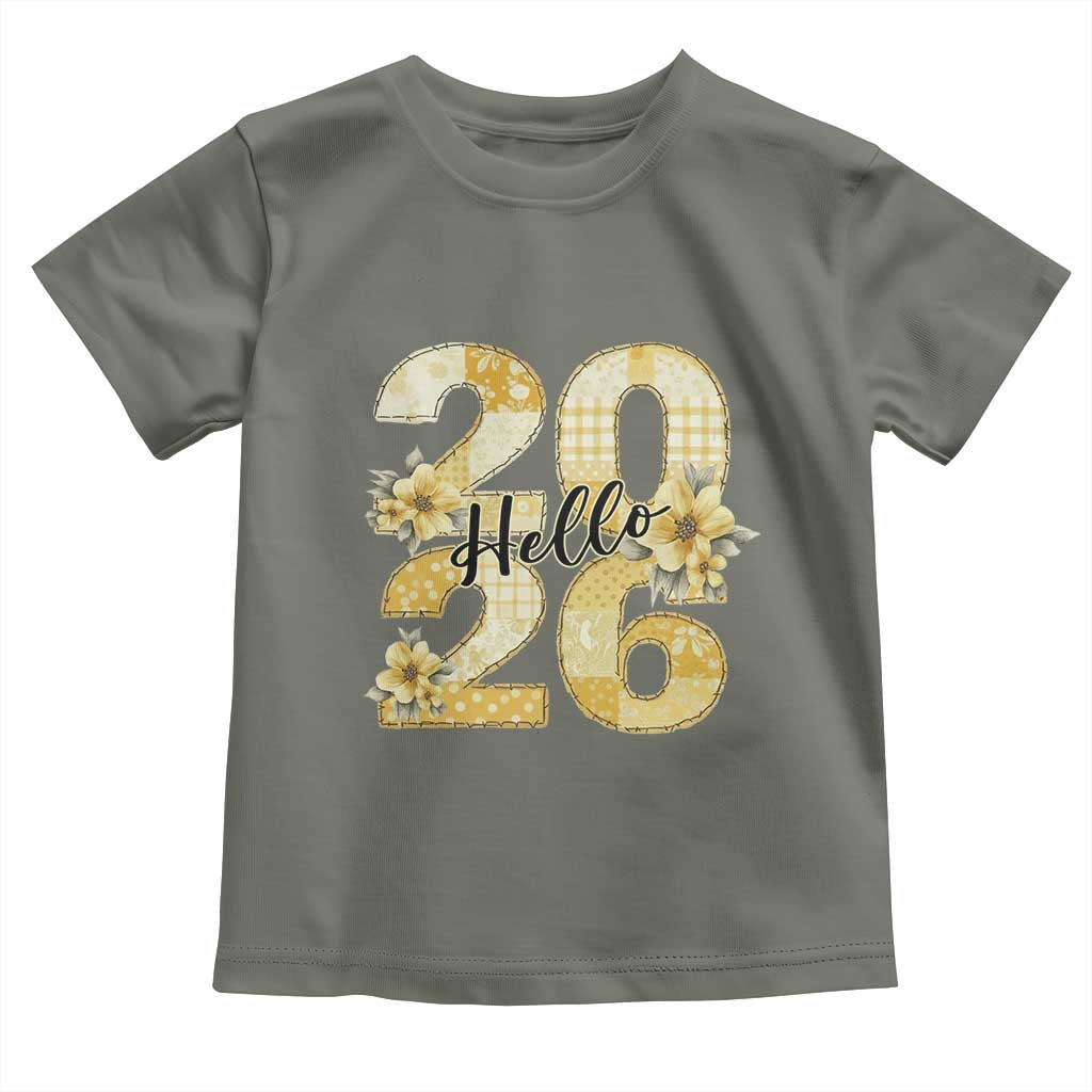 Hello New Year 2026 Vintage Floral Patchwork Quilt Toddler T Shirt TS11 Military Green Print Your Wear