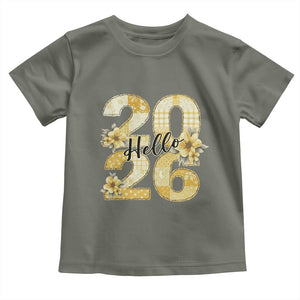 Hello New Year 2026 Vintage Floral Patchwork Quilt Toddler T Shirt TS11 Military Green Print Your Wear
