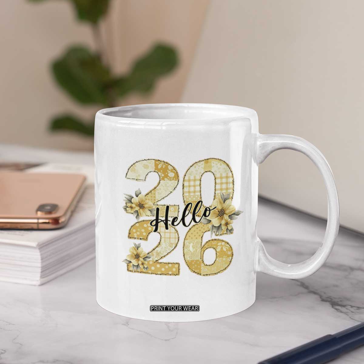Hello New Year 2026 Vintage Floral Patchwork Quilt Coffee Mug TS11 Print Your Wear