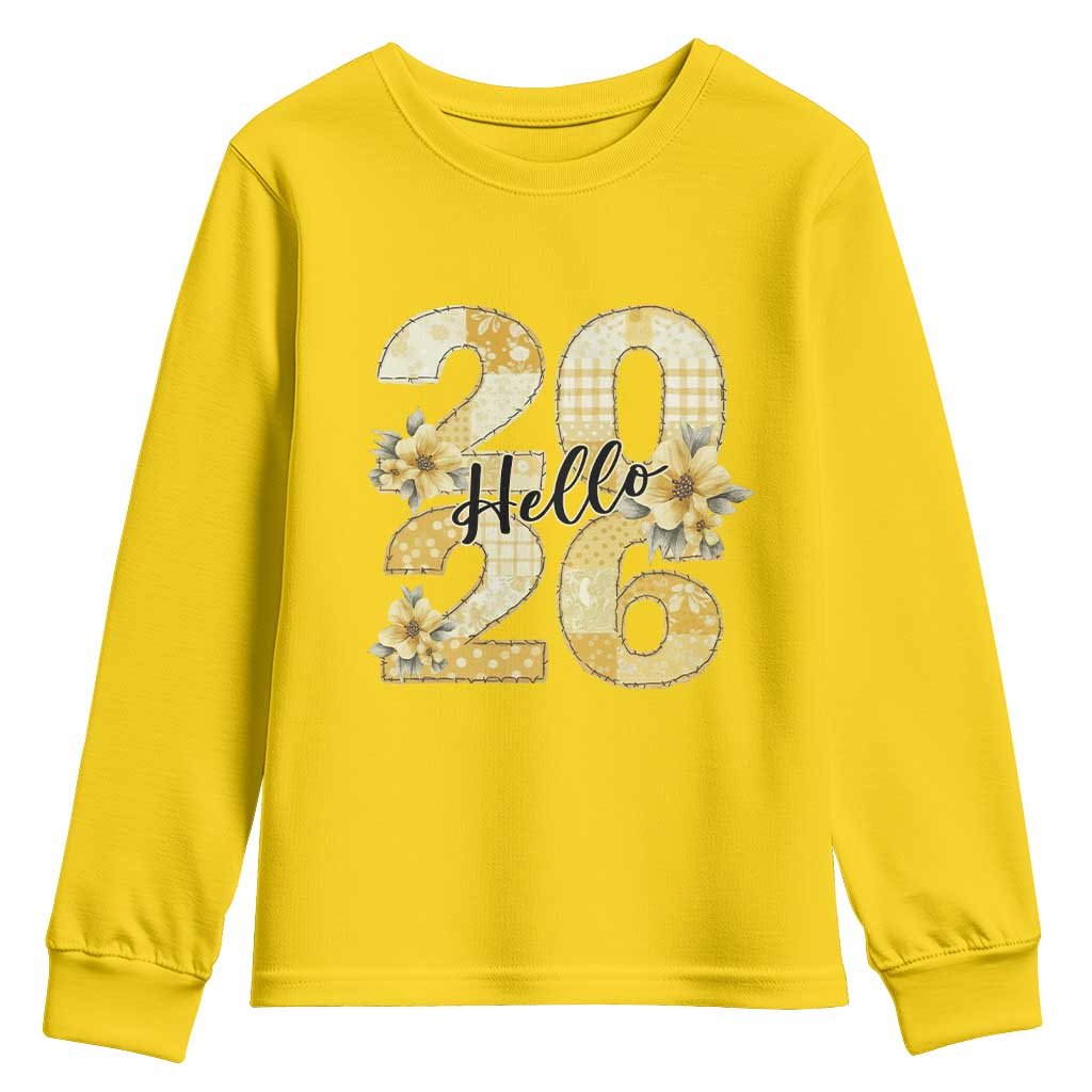 Hello New Year 2026 Vintage Floral Patchwork Quilt Youth Sweatshirt TS11 Daisy Print Your Wear