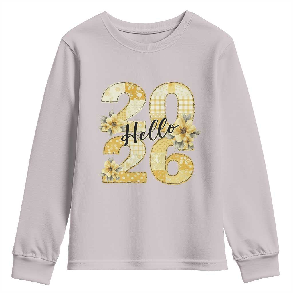Hello New Year 2026 Vintage Floral Patchwork Quilt Youth Sweatshirt TS11 Ice Gray Print Your Wear