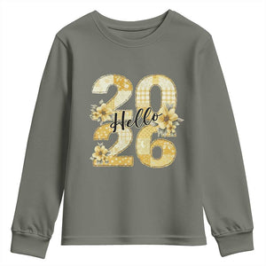 Hello New Year 2026 Vintage Floral Patchwork Quilt Youth Sweatshirt TS11 Military Green Print Your Wear