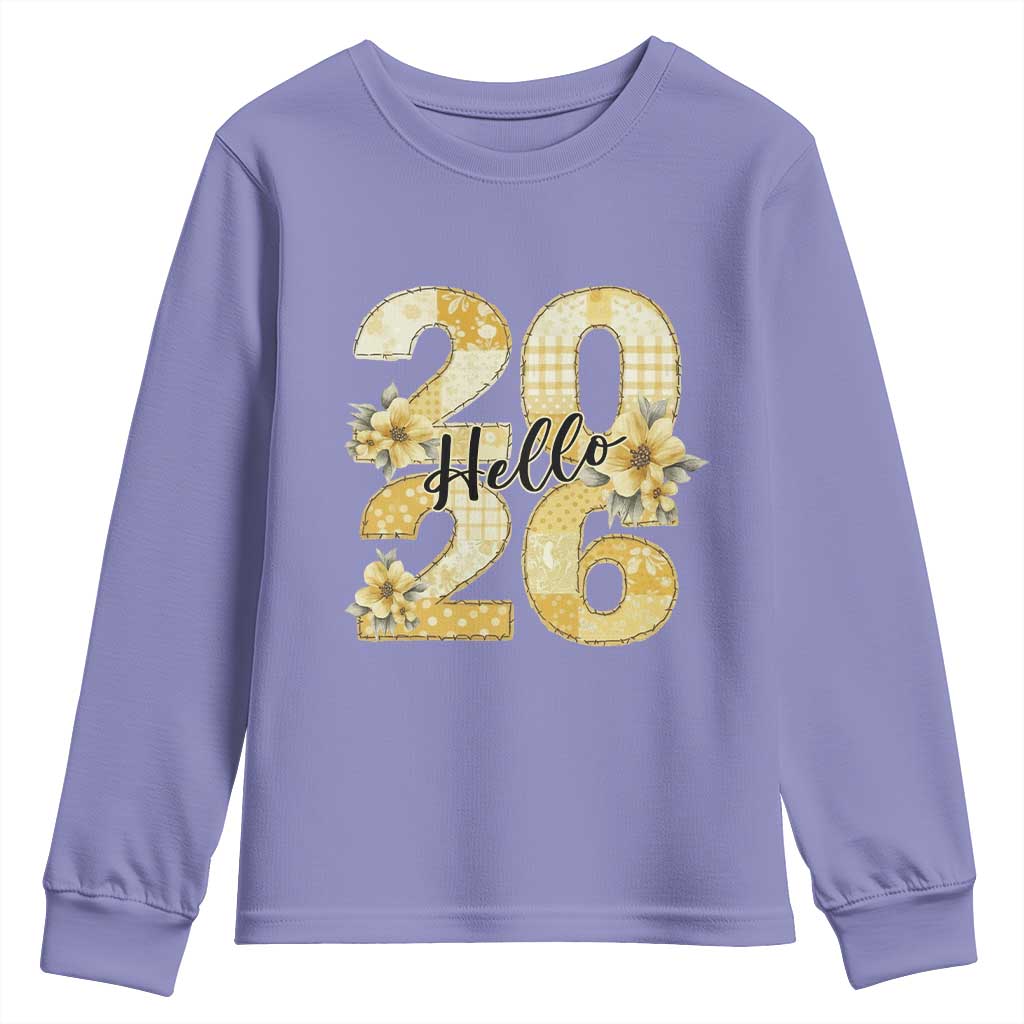 Hello New Year 2026 Vintage Floral Patchwork Quilt Youth Sweatshirt TS11 Violet Print Your Wear