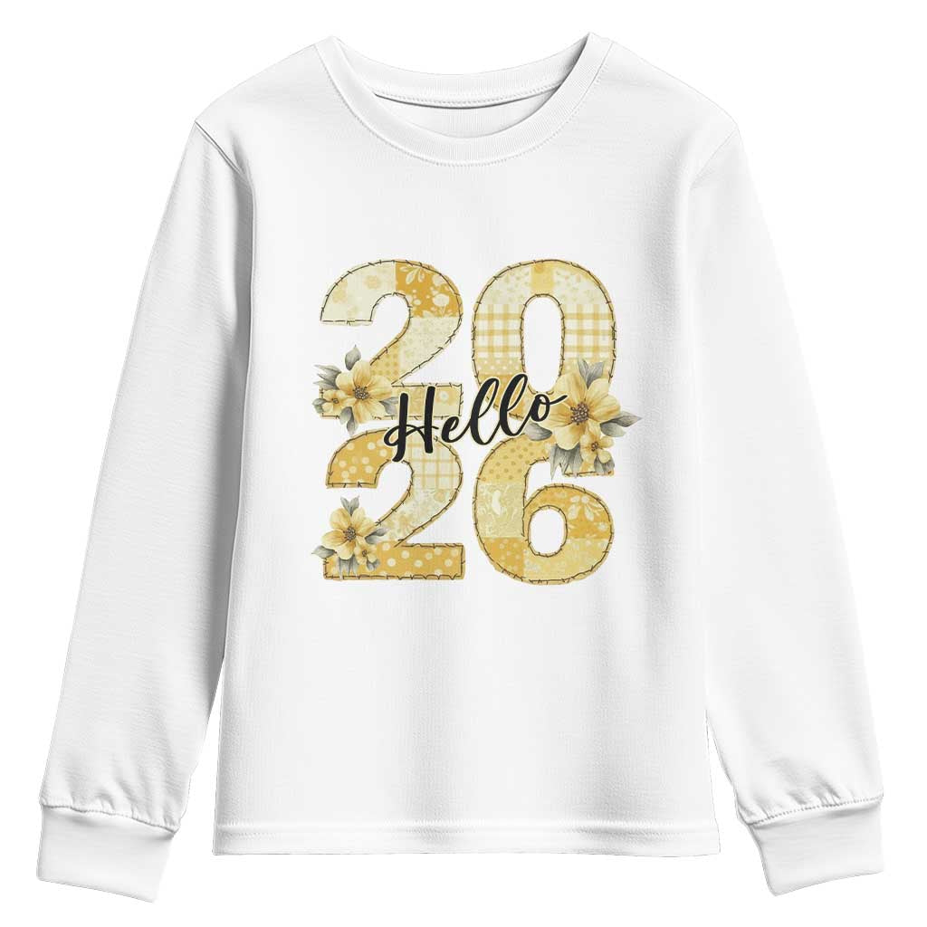 Hello New Year 2026 Vintage Floral Patchwork Quilt Youth Sweatshirt TS11 White Print Your Wear