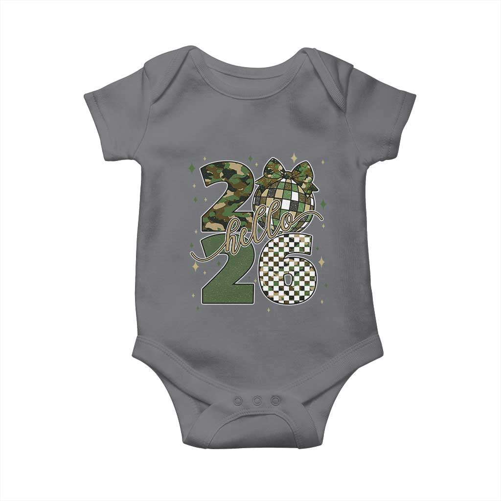 Camo Happy New Year Party 2026 Baby Onesie Camouflage Disco Ball TS11 Charcoal Print Your Wear