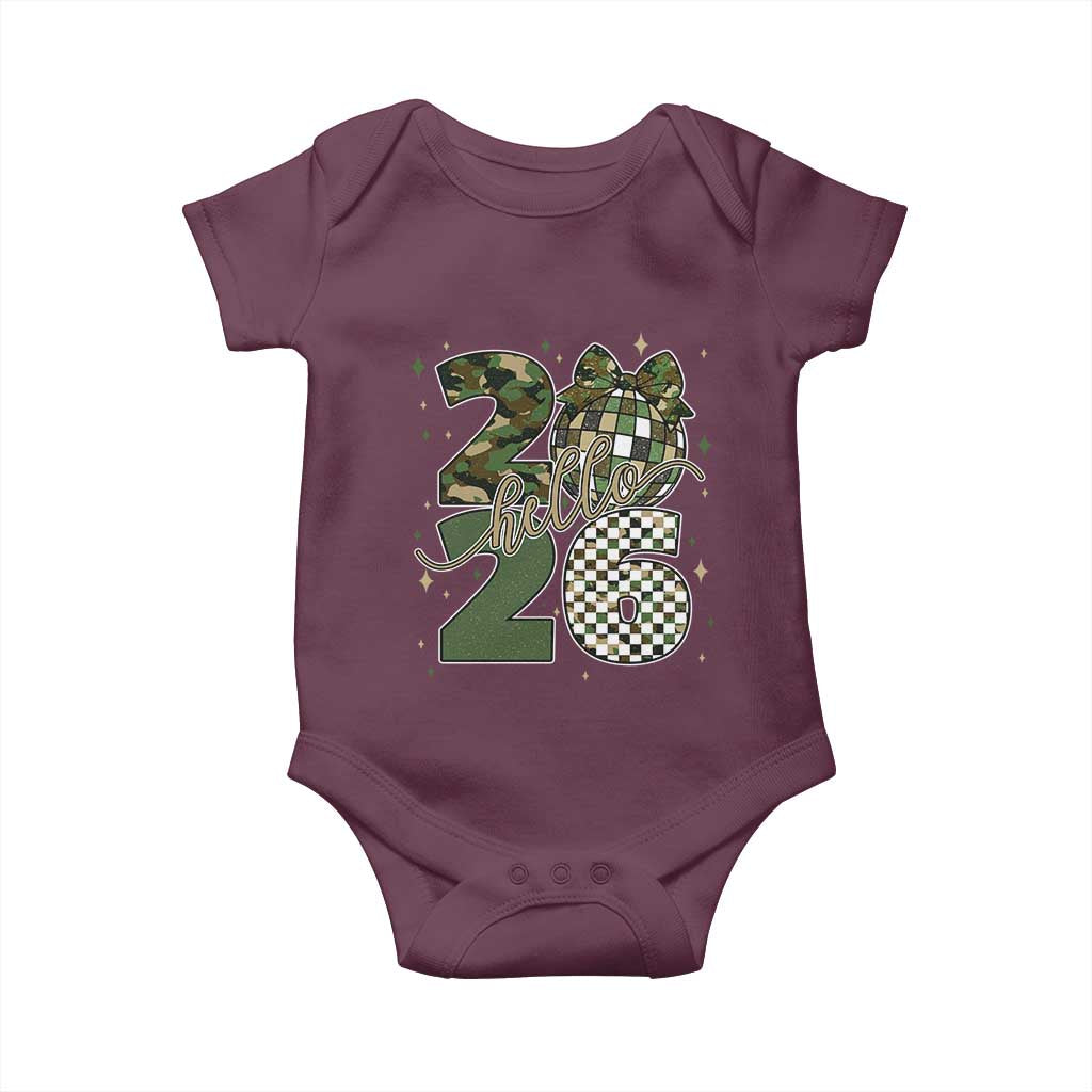 Camo Happy New Year Party 2026 Baby Onesie Camouflage Disco Ball TS11 Maroon Print Your Wear
