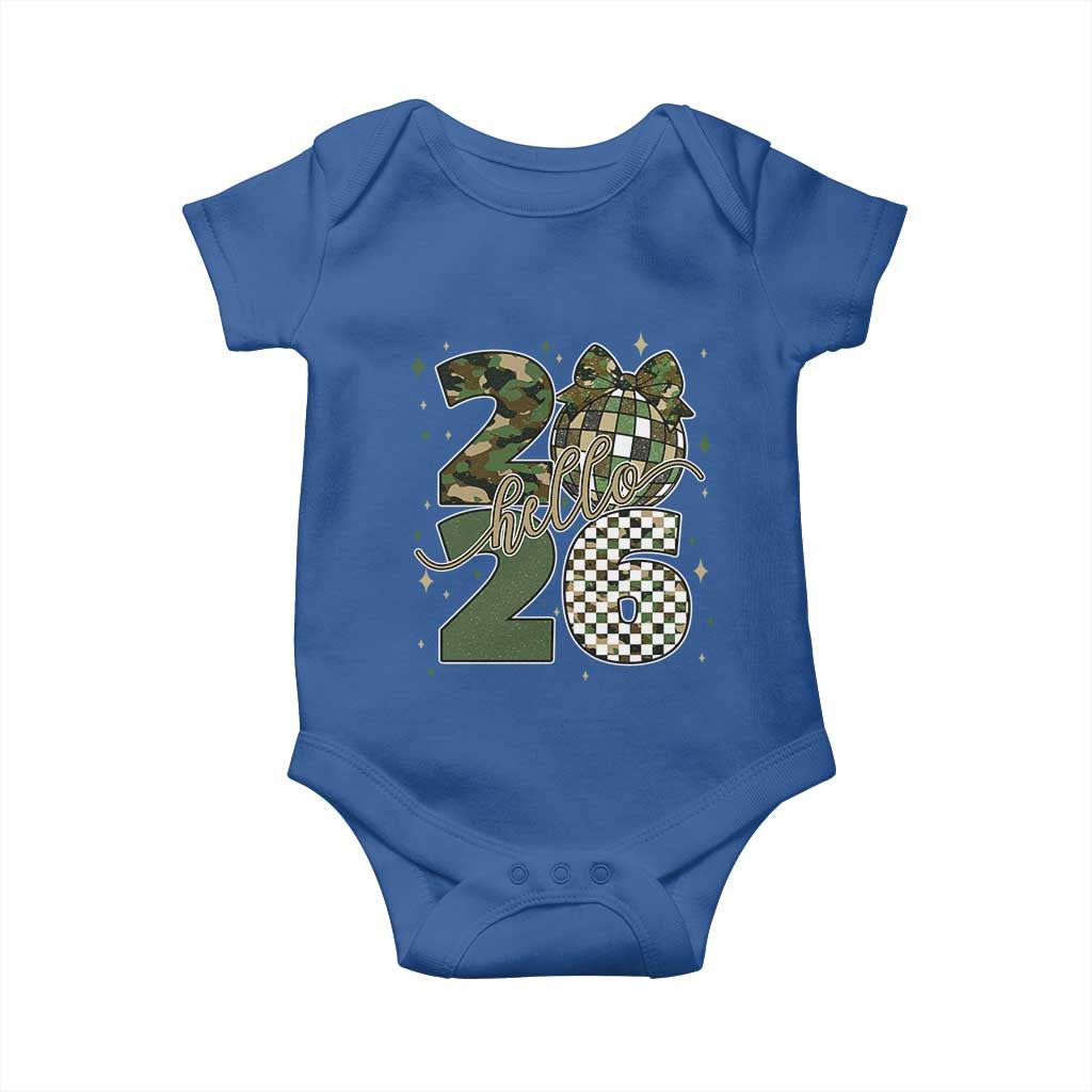 Camo Happy New Year Party 2026 Baby Onesie Camouflage Disco Ball TS11 Royal Blue Print Your Wear