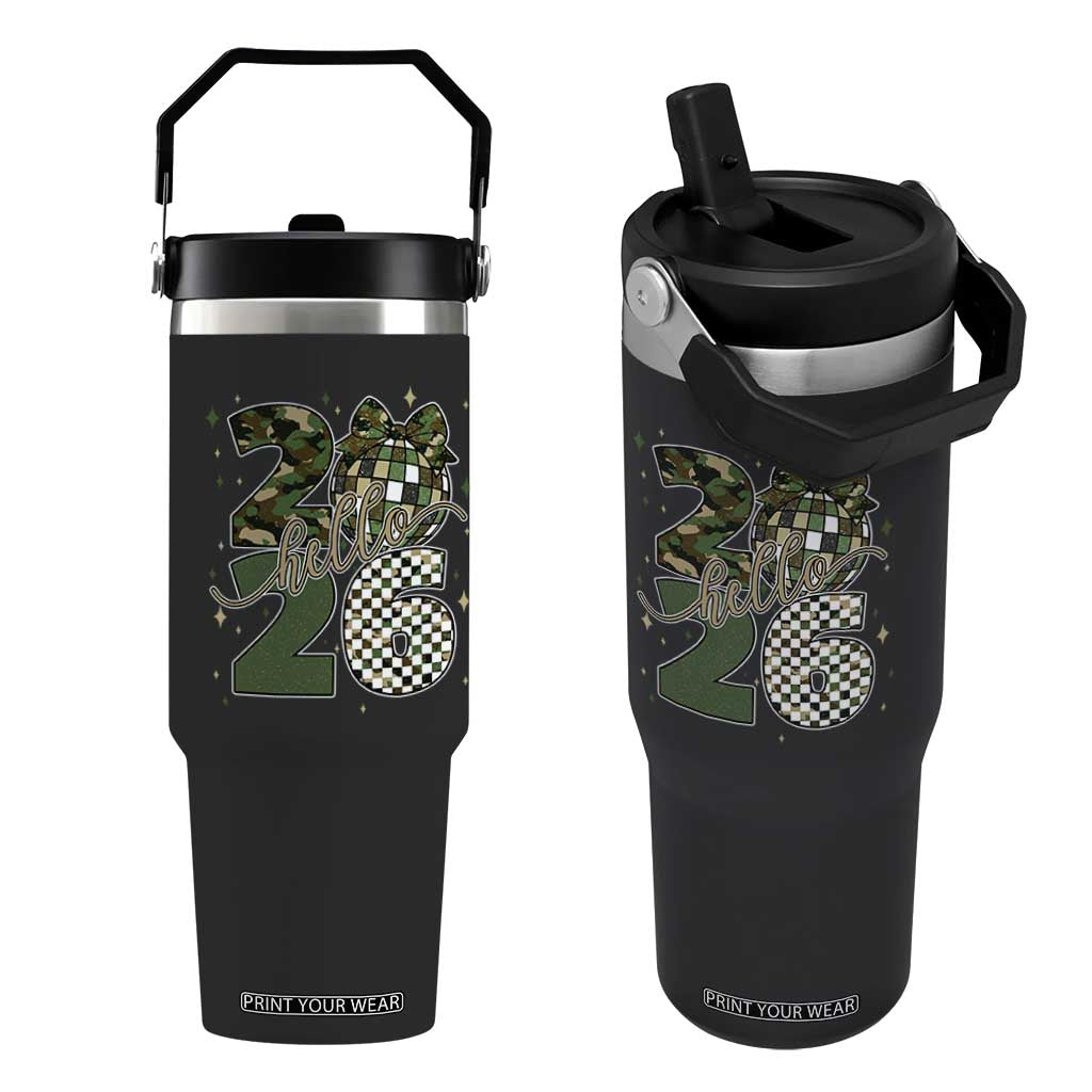 Camo Happy New Year Party 2026 Flip Straw Tumbler Camouflage Disco Ball TS11 One Size: 30 oz Black Print Your Wear