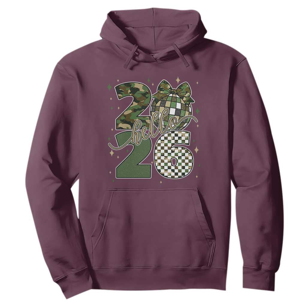 Camo Happy New Year Party 2026 Hoodie Camouflage Disco Ball TS11 Maroon Print Your Wear