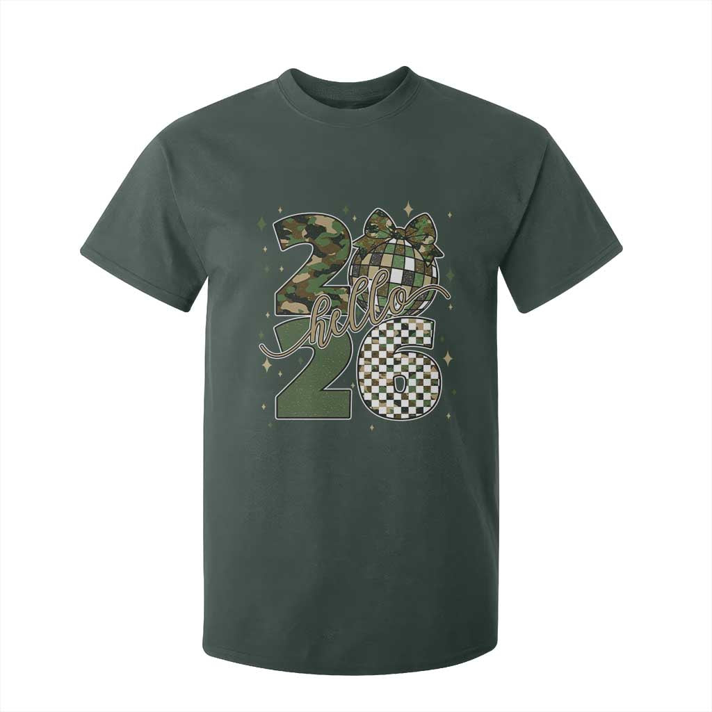 Camo Happy New Year Party 2026 T Shirt For Kid Camouflage Disco Ball TS11 Dark Forest Green Print Your Wear