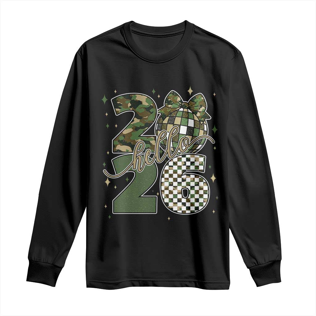 Camo Happy New Year Party 2026 Long Sleeve Shirt Camouflage Disco Ball TS11 Black Print Your Wear