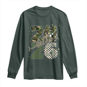 Camo Happy New Year Party 2026 Long Sleeve Shirt Camouflage Disco Ball TS11 Dark Forest Green Print Your Wear