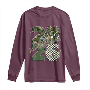 Camo Happy New Year Party 2026 Long Sleeve Shirt Camouflage Disco Ball TS11 Maroon Print Your Wear