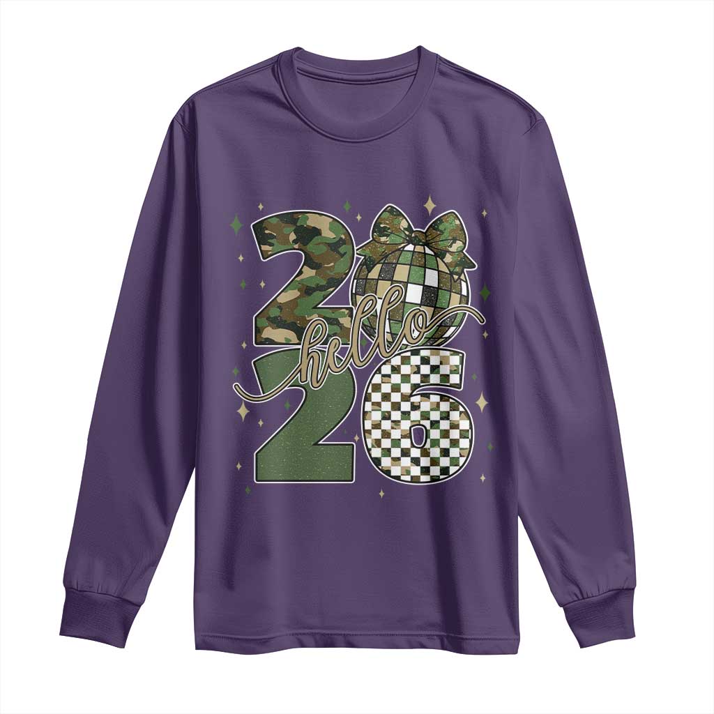 Camo Happy New Year Party 2026 Long Sleeve Shirt Camouflage Disco Ball TS11 Purple Print Your Wear