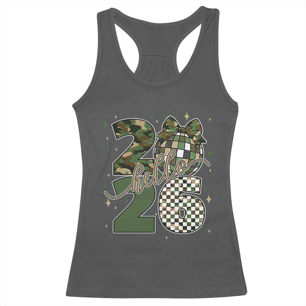 Camo Happy New Year Party 2026 Racerback Tank Top Camouflage Disco Ball TS11 Dark Heather Print Your Wear