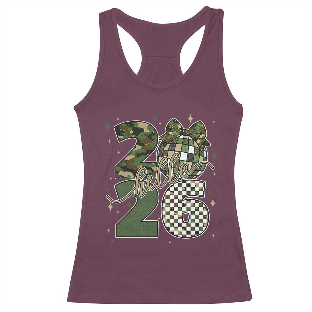 Camo Happy New Year Party 2026 Racerback Tank Top Camouflage Disco Ball TS11 Maroon Print Your Wear