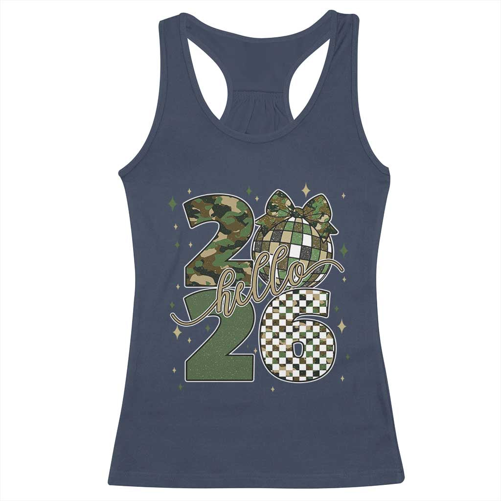 Camo Happy New Year Party 2026 Racerback Tank Top Camouflage Disco Ball TS11 Navy Print Your Wear