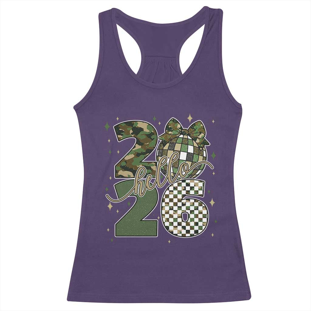 Camo Happy New Year Party 2026 Racerback Tank Top Camouflage Disco Ball TS11 Purple Print Your Wear