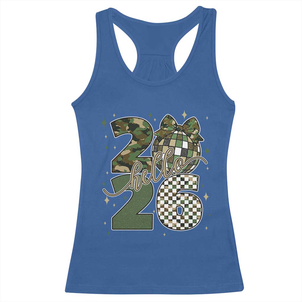 Camo Happy New Year Party 2026 Racerback Tank Top Camouflage Disco Ball TS11 Royal Blue Print Your Wear