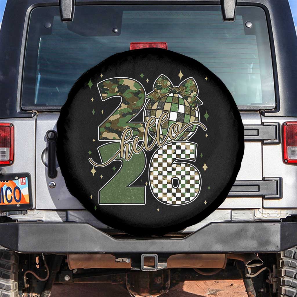 Camo Happy New Year Party 2026 Spare Tire Cover Camouflage Disco Ball TS11 No hole Black Print Your Wear
