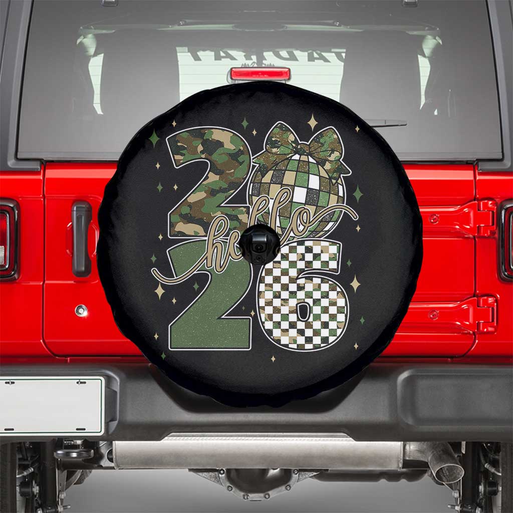 Camo Happy New Year Party 2026 Spare Tire Cover Camouflage Disco Ball TS11 Black Print Your Wear