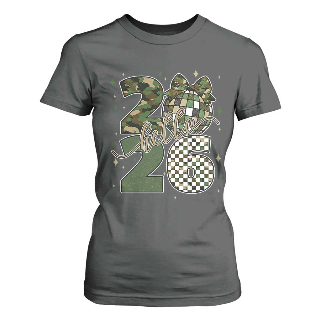 Camo Happy New Year Party 2026 T Shirt For Women Camouflage Disco Ball TS11 Dark Heather Print Your Wear