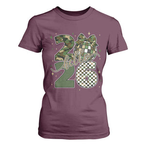 Camo Happy New Year Party 2026 T Shirt For Women Camouflage Disco Ball TS11 Maroon Print Your Wear