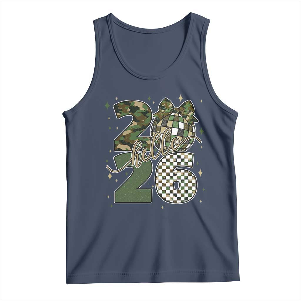 Camo Happy New Year Party 2026 Tank Top Camouflage Disco Ball TS11 Navy Print Your Wear
