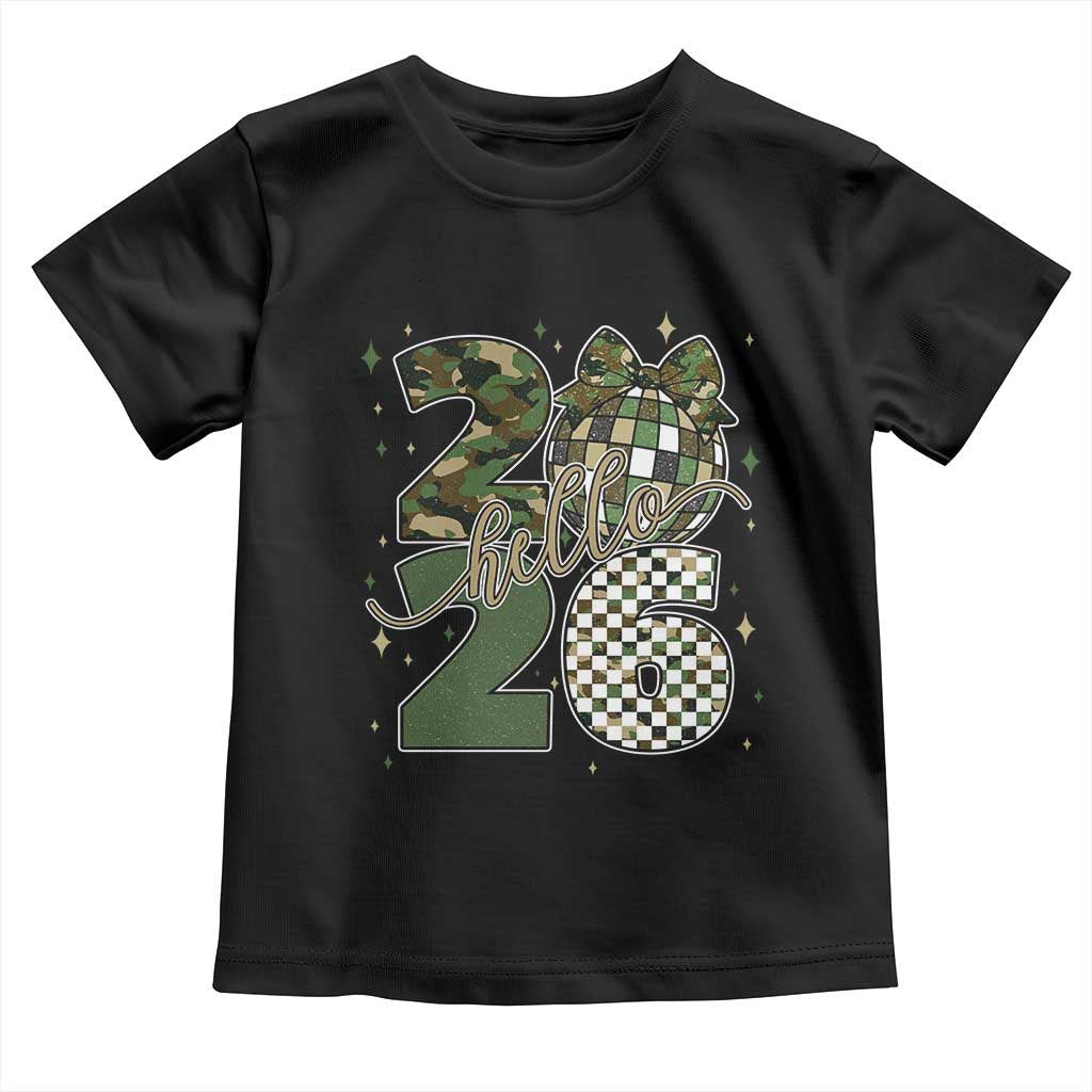 Camo Happy New Year Party 2026 Toddler T Shirt Camouflage Disco Ball TS11 Black Print Your Wear