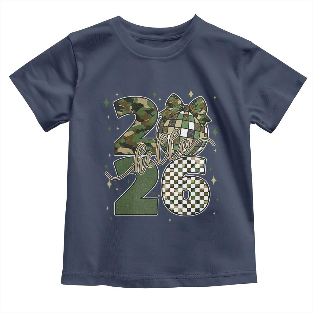 Camo Happy New Year Party 2026 Toddler T Shirt Camouflage Disco Ball TS11 Navy Print Your Wear