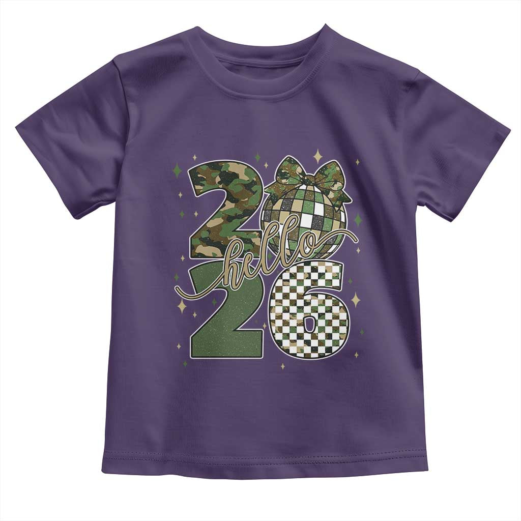 Camo Happy New Year Party 2026 Toddler T Shirt Camouflage Disco Ball TS11 Purple Print Your Wear