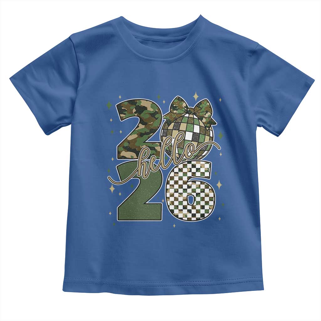 Camo Happy New Year Party 2026 Toddler T Shirt Camouflage Disco Ball TS11 Royal Blue Print Your Wear