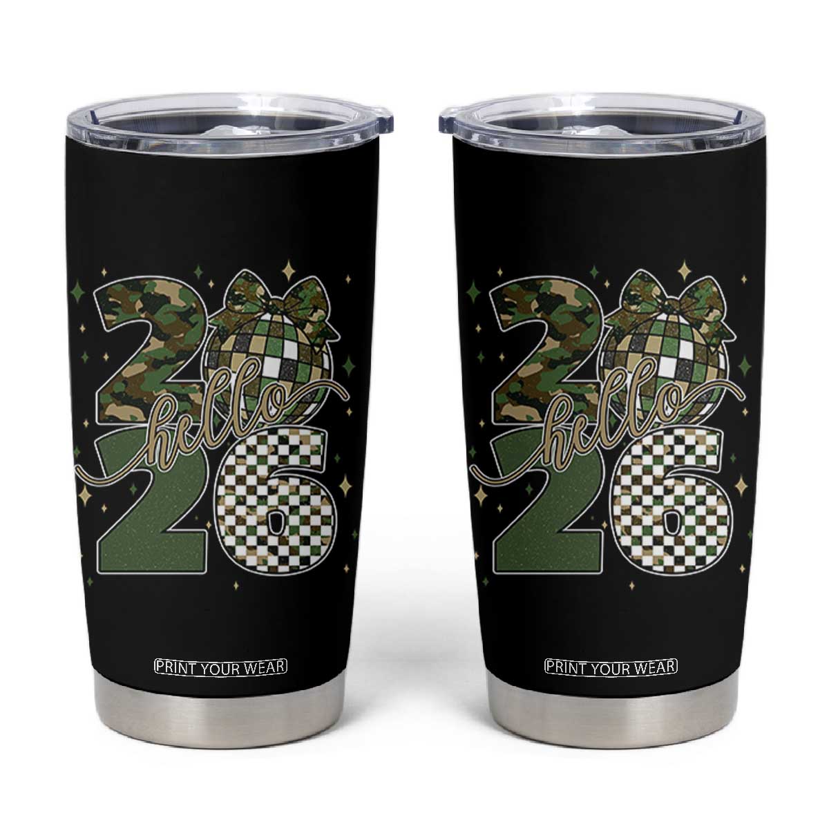 Camo Happy New Year Party 2026 Tumbler Cup Camouflage Disco Ball TS11 Black Print Your Wear