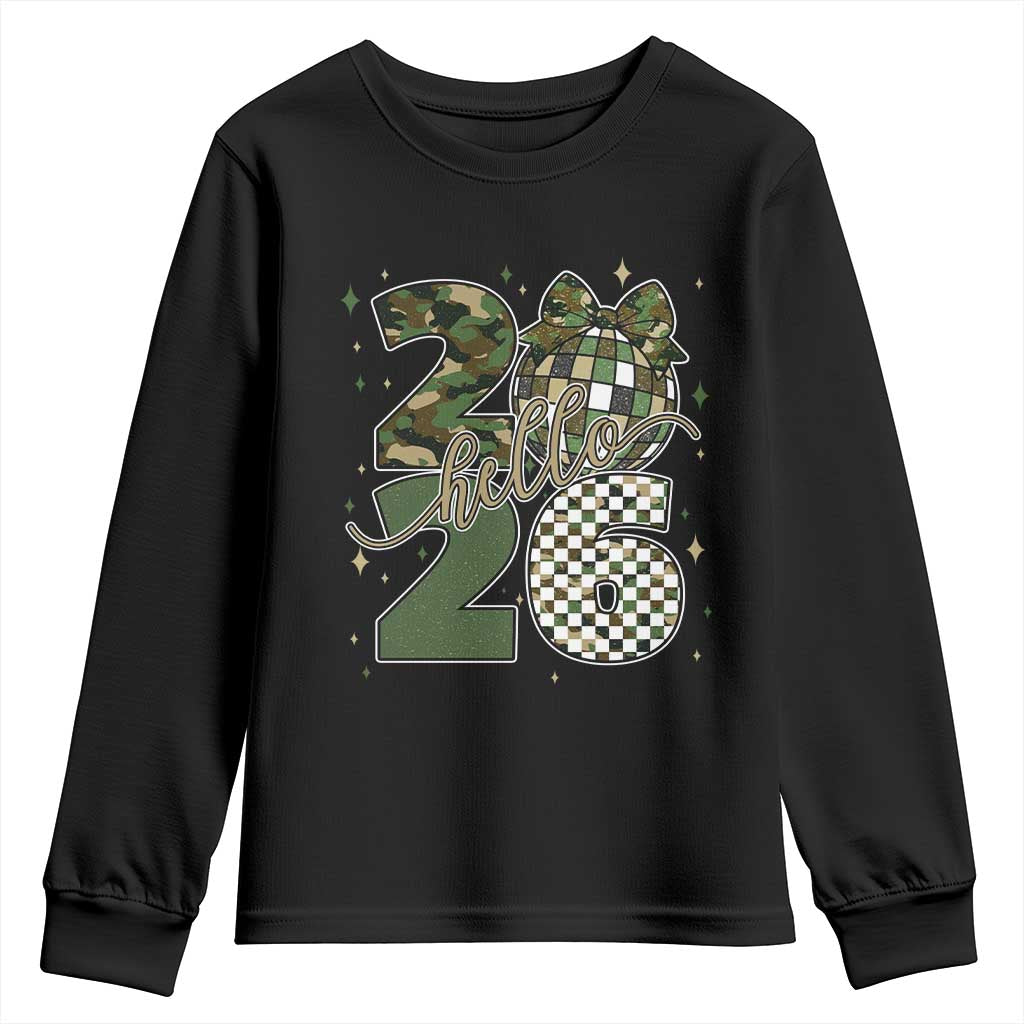 Camo Happy New Year Party 2026 Youth Sweatshirt Camouflage Disco Ball TS11 Black Print Your Wear