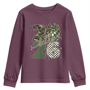 Camo Happy New Year Party 2026 Youth Sweatshirt Camouflage Disco Ball TS11 Maroon Print Your Wear