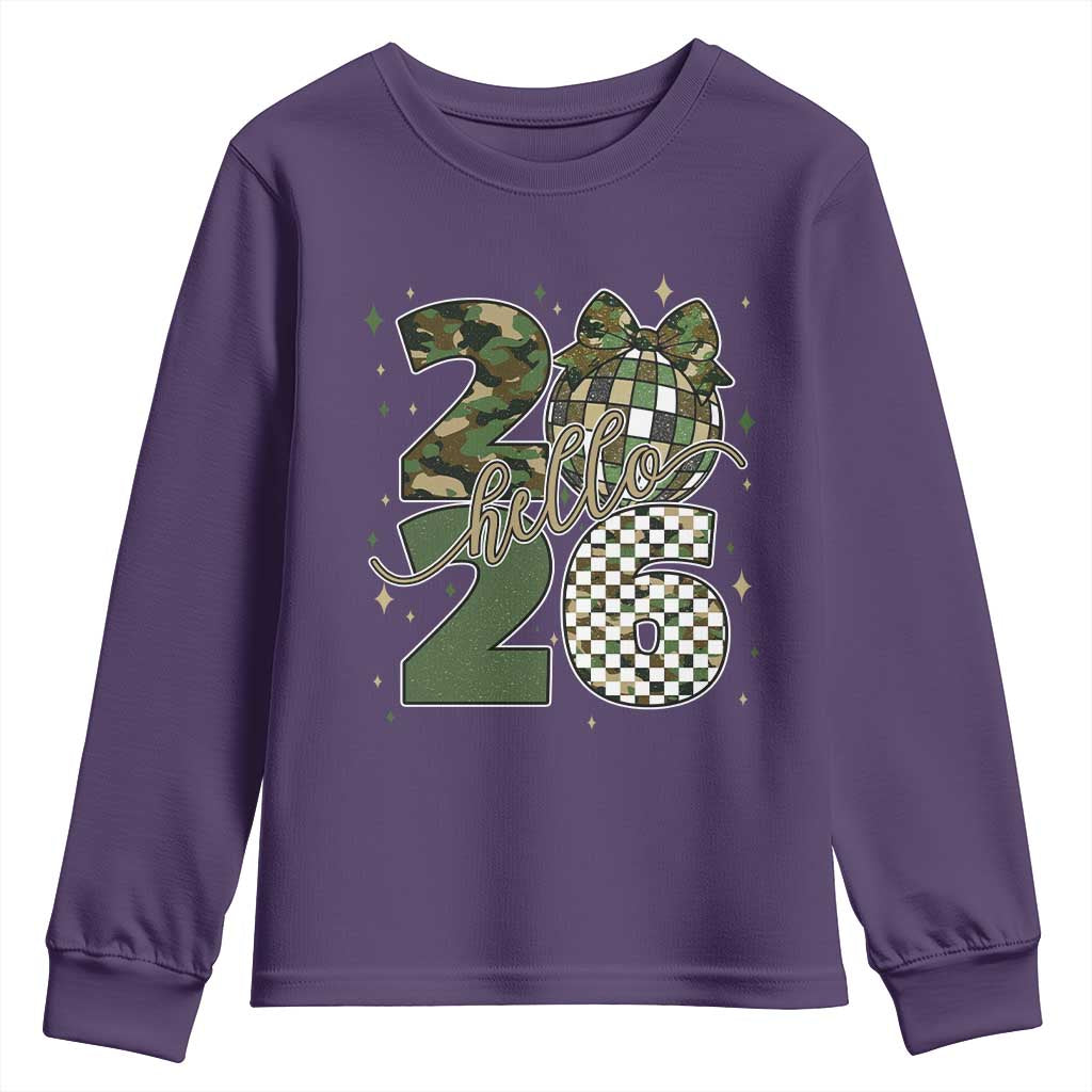 Camo Happy New Year Party 2026 Youth Sweatshirt Camouflage Disco Ball TS11 Purple Print Your Wear