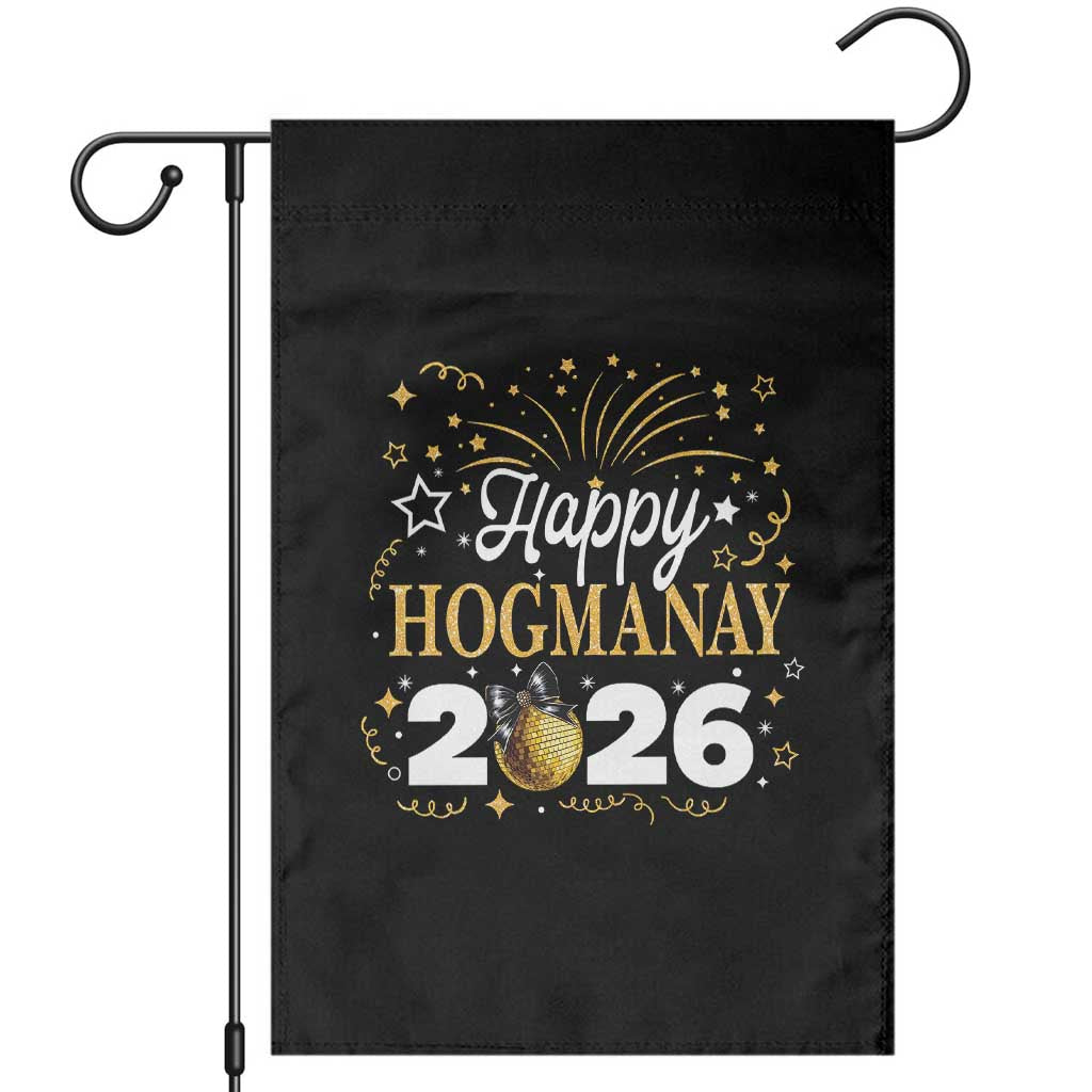 Scottish New Year 2026 Garden Flag Happy Hogmanay NYE Party Faux Glitter Effect Printed TS11 Black Print Your Wear