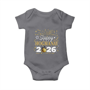 Scottish New Year 2026 Baby Onesie Happy Hogmanay NYE Party Faux Glitter Effect Printed TS11 Charcoal Print Your Wear