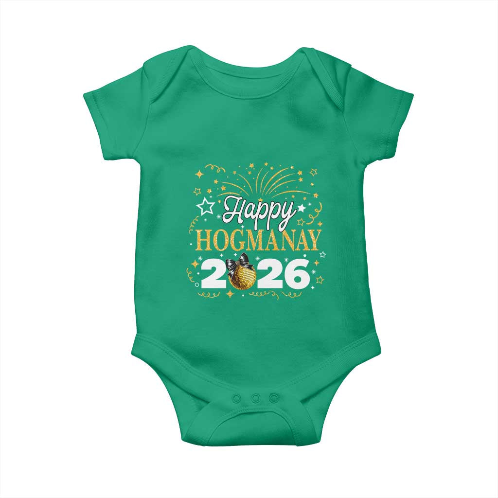 Scottish New Year 2026 Baby Onesie Happy Hogmanay NYE Party Faux Glitter Effect Printed TS11 Irish Green Print Your Wear