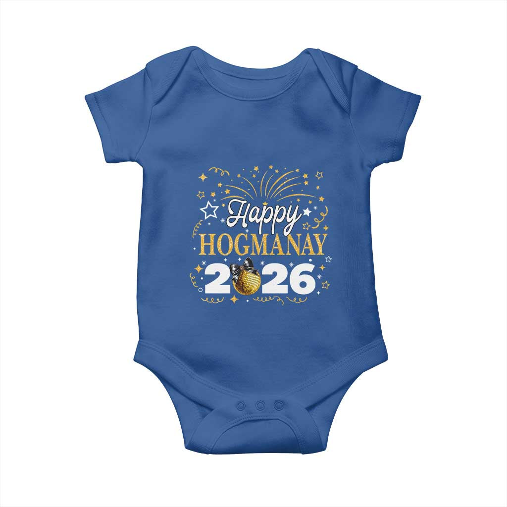 Scottish New Year 2026 Baby Onesie Happy Hogmanay NYE Party Faux Glitter Effect Printed TS11 Royal Blue Print Your Wear