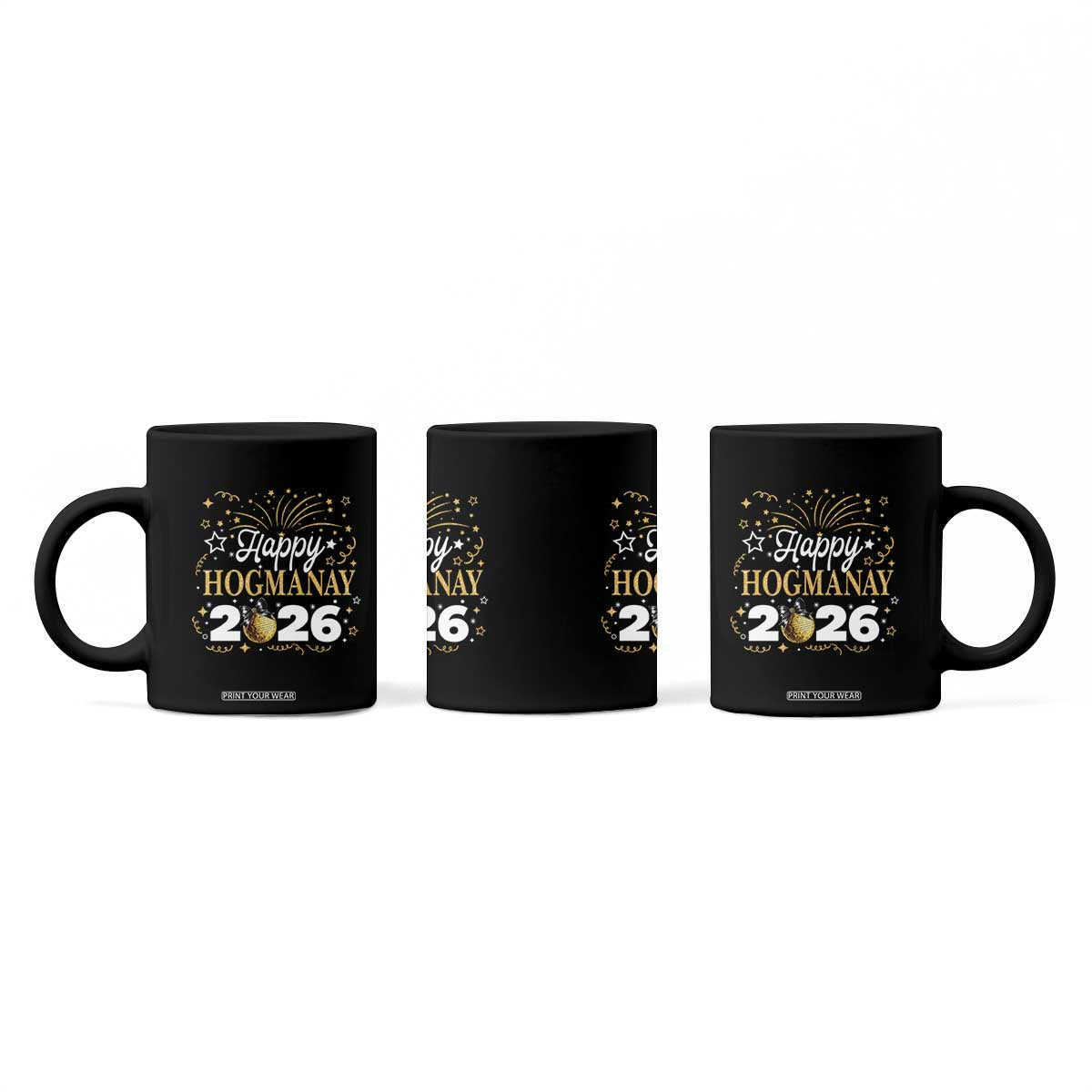 Scottish New Year 2026 Coffee Mug Happy Hogmanay NYE Party Faux Glitter Effect Printed TS11 Print Your Wear