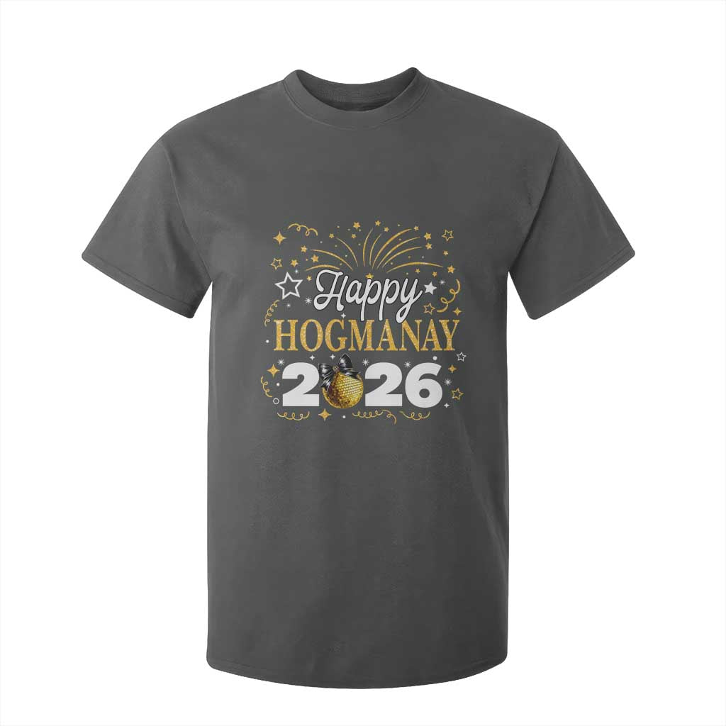Scottish New Year 2026 T Shirt For Kid Happy Hogmanay NYE Party Faux Glitter Effect Printed TS11 Dark Heather Print Your Wear