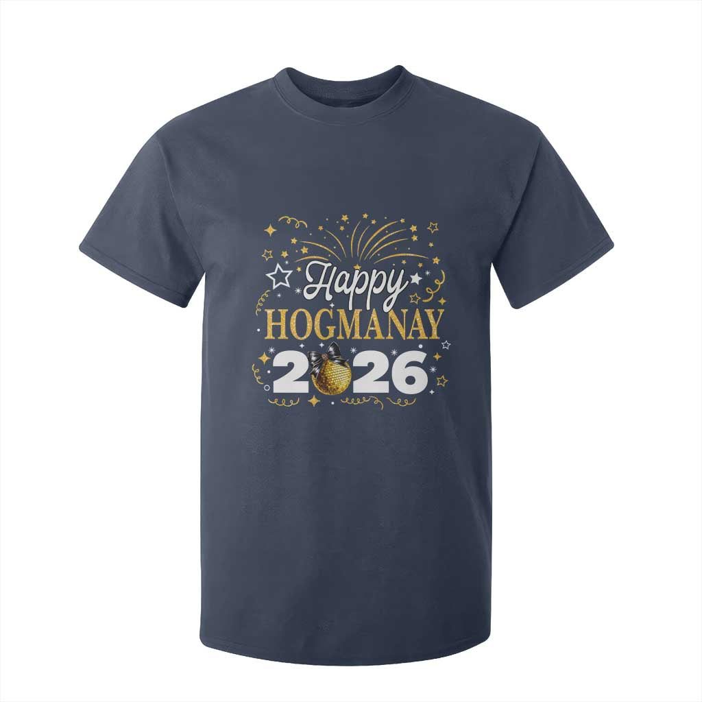 Scottish New Year 2026 T Shirt For Kid Happy Hogmanay NYE Party Faux Glitter Effect Printed TS11 Navy Print Your Wear