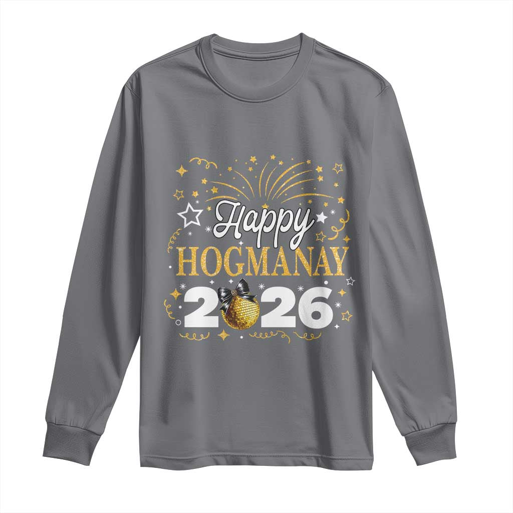 Scottish New Year 2026 Long Sleeve Shirt Happy Hogmanay NYE Party Faux Glitter Effect Printed TS11 Charcoal Print Your Wear