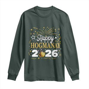 Scottish New Year 2026 Long Sleeve Shirt Happy Hogmanay NYE Party Faux Glitter Effect Printed TS11 Dark Forest Green Print Your Wear