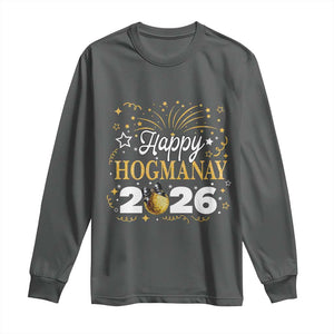 Scottish New Year 2026 Long Sleeve Shirt Happy Hogmanay NYE Party Faux Glitter Effect Printed TS11 Dark Heather Print Your Wear