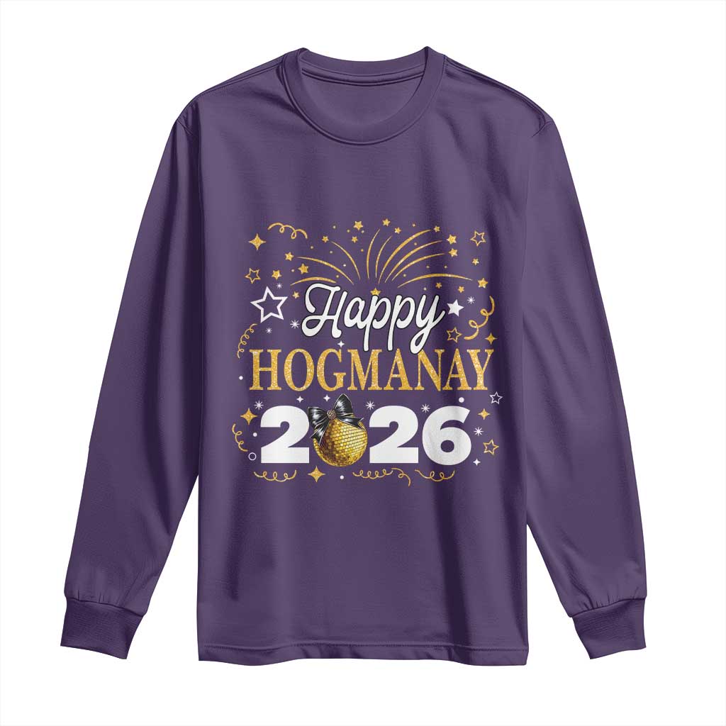 Scottish New Year 2026 Long Sleeve Shirt Happy Hogmanay NYE Party Faux Glitter Effect Printed TS11 Purple Print Your Wear