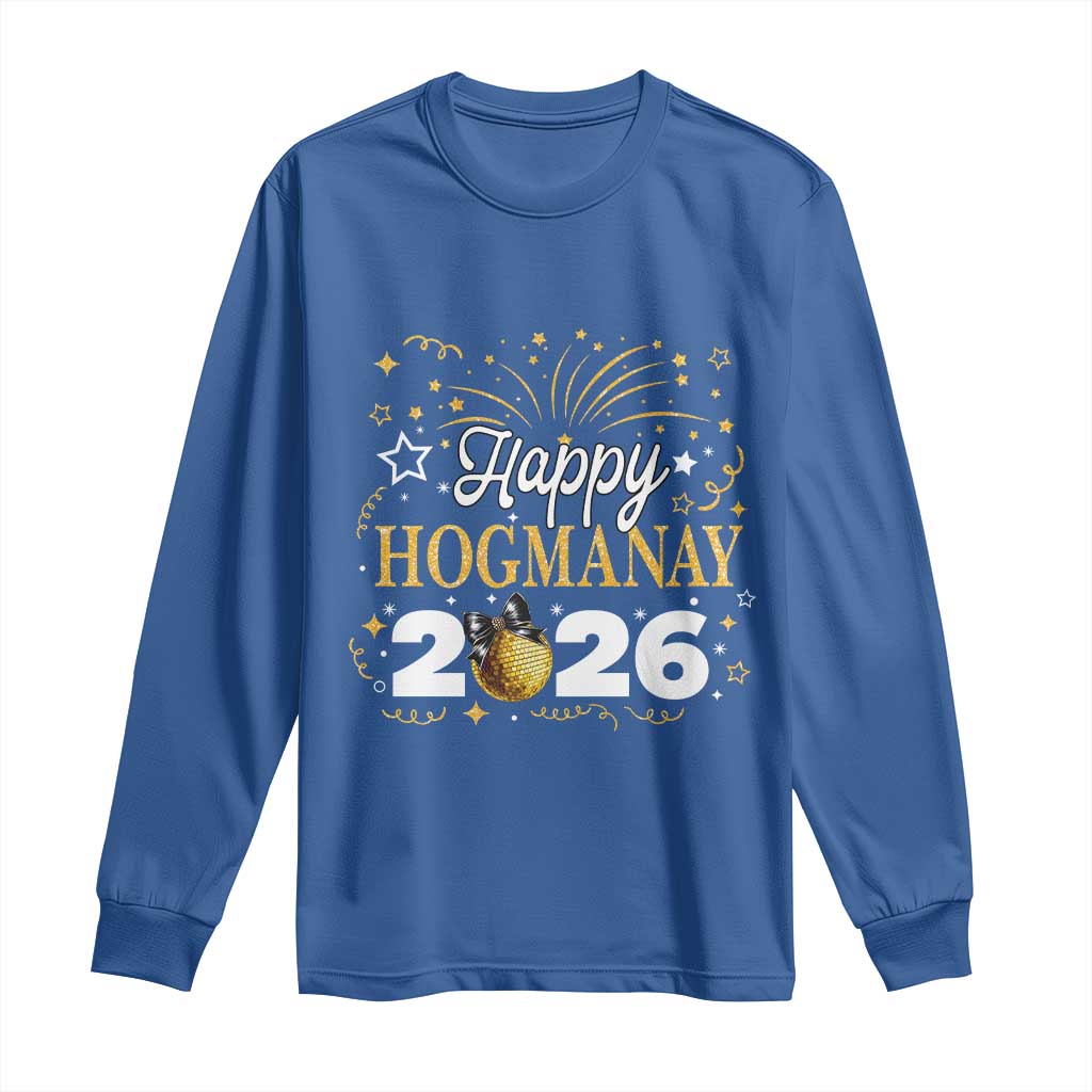 Scottish New Year 2026 Long Sleeve Shirt Happy Hogmanay NYE Party Faux Glitter Effect Printed TS11 Royal Blue Print Your Wear
